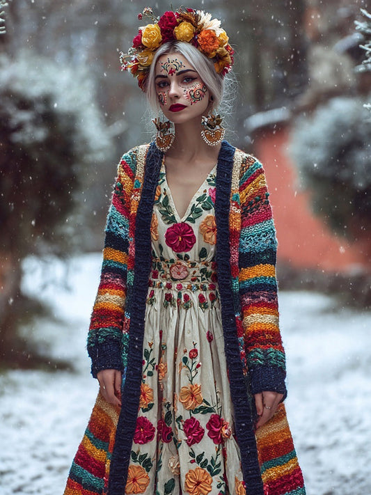Vintage Mexican Inspired Colored Striped Sweater Cardigan elevenforest
