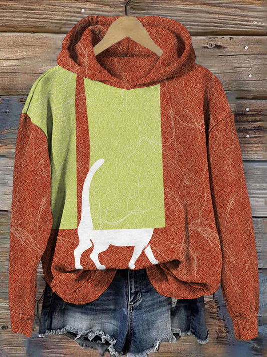 Cute Japanese Cat Art Print Vintage Cozy Hoodie