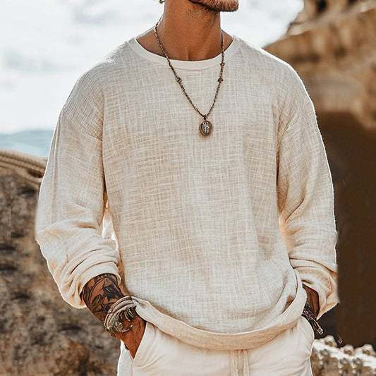 Men's Casual Loose And Comfortable Cotton And Linen Long-sleeved Shirt artswardrobe