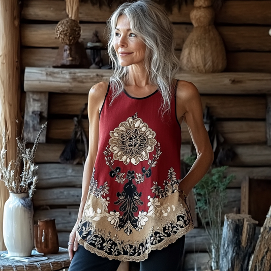 Vintage Floral Print Sleeveless Tank Top artswardrobe
