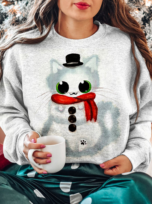 Comstylish Cute Snowman Cat Art Pattern Comfy Sweatshirt