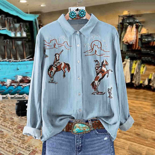 Comstylish Women's Western Print Long Sleeve Casual Shirt