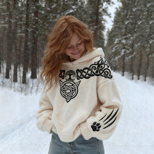 Comstylish Women's Vintage Viking Art Knit Cozy Flannel Hoodie