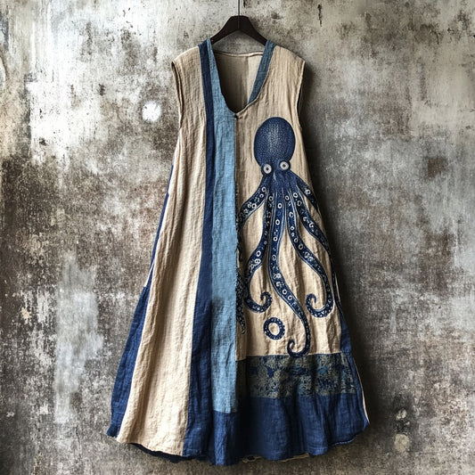 Japanese Octopus Art Patchwork Art Women's Tank Dress artswardrobe