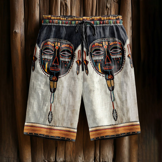 Vintage Men's Tribal African Masks Art Casual Shorts artswardrobe