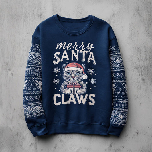 Women's Christmas Cat Comfortable Crew Neck Sweatshirt elevenforest