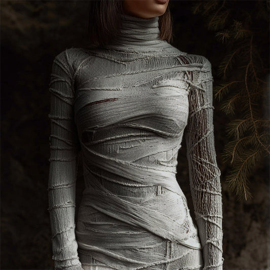 Halloween Mummy Bandages Cozy Knit Turtleneck Sweater artswardrobe