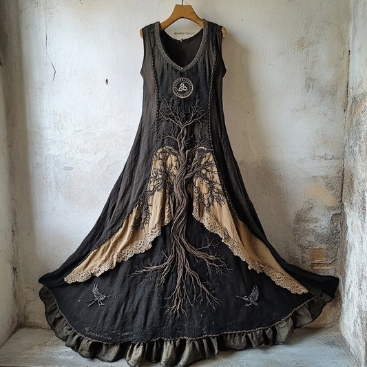 Tribal Life Of Tree Runes Embroidery Lace Art Tank Dress artswardrobe