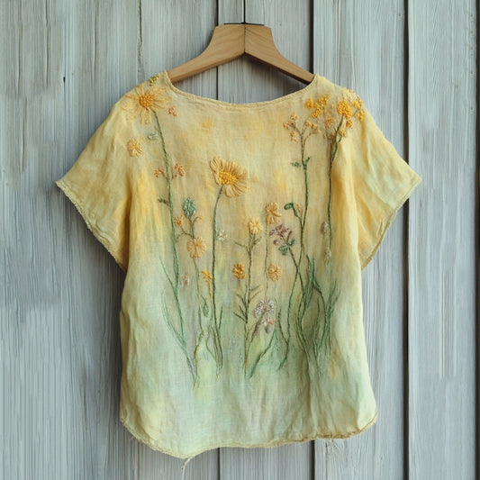 Comstylish Vintage Floral Gradient Embroidered Comfy Shirt