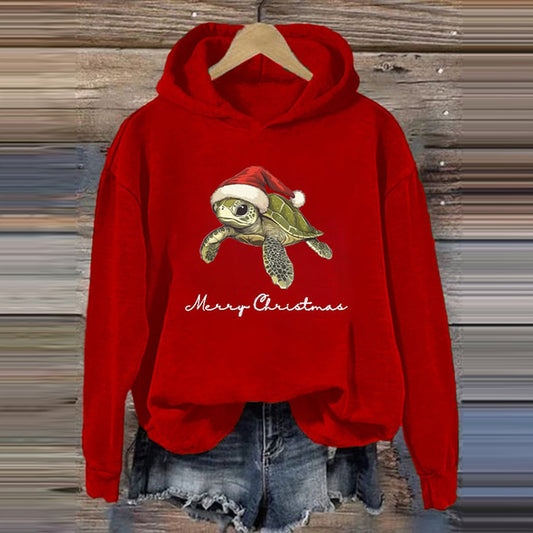 Comstylish Women's Christmas Turtle Print Casual Hoodie