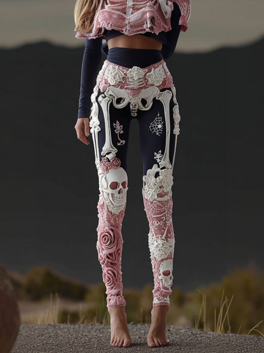 Comstylish Women's Anatomical Style Dark Halloween-themed Knitted Tight-fitting Leggings