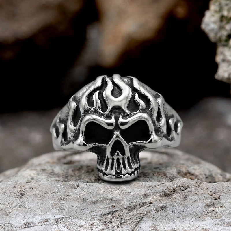 Tribal Flame Skull  Statement Ring