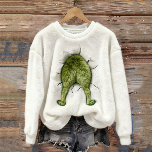 Comstylish Funny Christmas Monster Fuzzy Butt Cozy Plush Sweatshirt