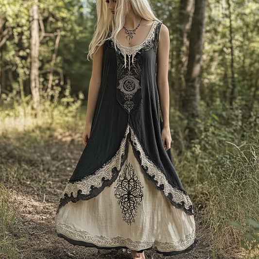 Womens Viking Tree Of Life Celtic Knot Art Linen Dress artswardrobe