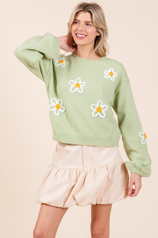 Janine® | Knitted sweater with floral embroidery