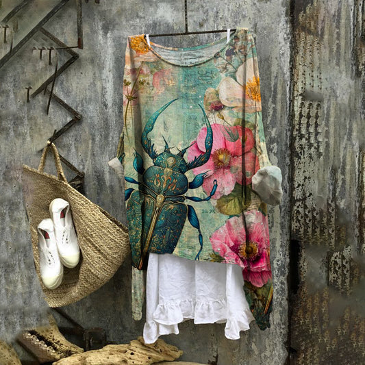Comstylish Beetle Element Vintage Floral Women's Linen Flowy Shirt