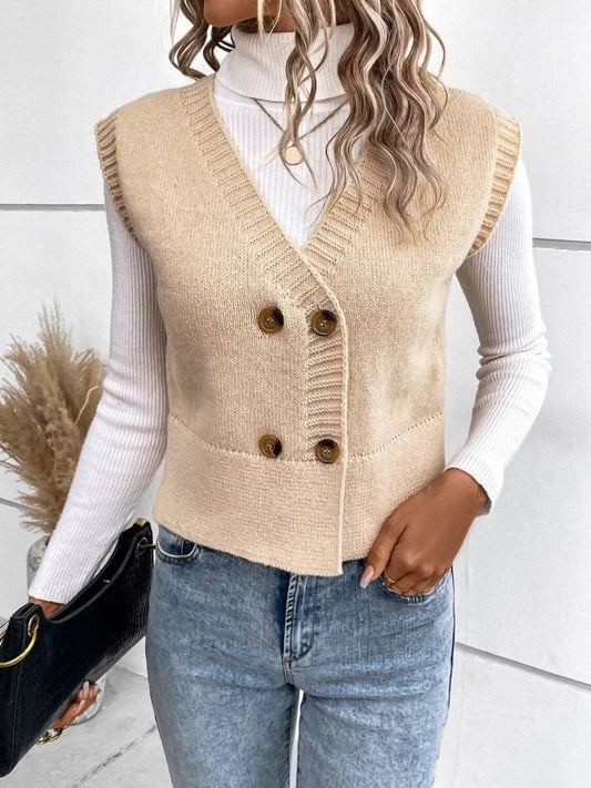 Stefanie® | Full size button down V-neck sweater vest