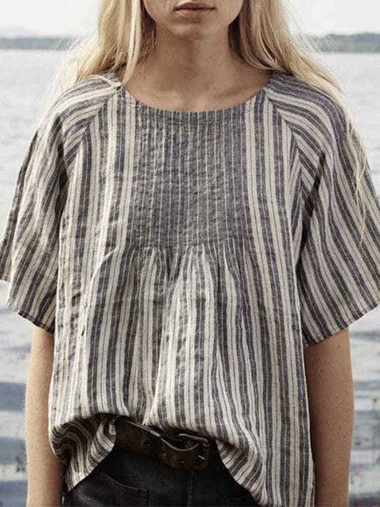 Women's Vintage Striped Linen Blend Shirt artswardrobe