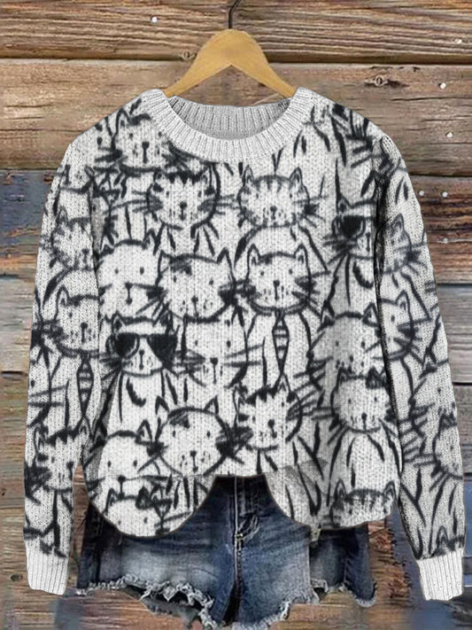 Cute Cartoon Cats Women's Soft Sweater elevenforest