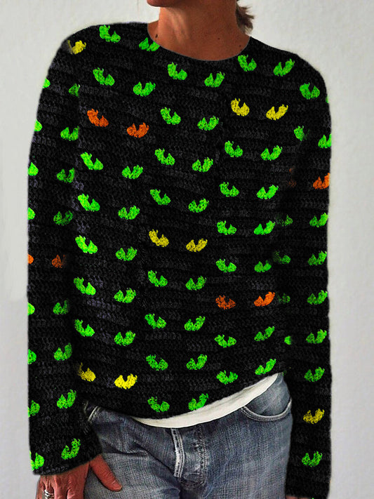 Halloween Spooky Cat Eyes Cozy Knit Sweater elevenforest