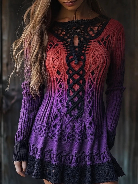 Viking Mystical Celtic Jacquard Gradient Cozy Sweater Dress elevenforest