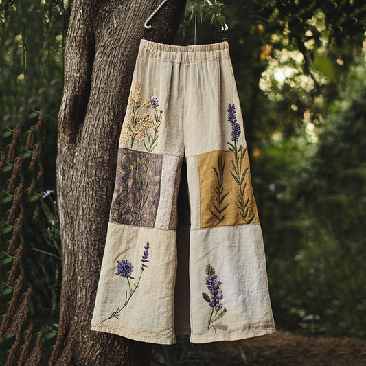 Women's Vintage Lavender Floral Print Casual Pants artswardrobe