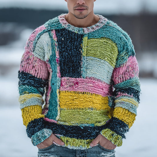 Men's Fair Isle Geometric Colored Jacquard Warm Crew Neck Sweater elevenforest