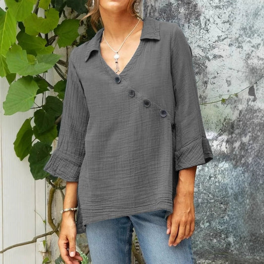 Comstylish Women's Solid Color Linen Vintage Shirt