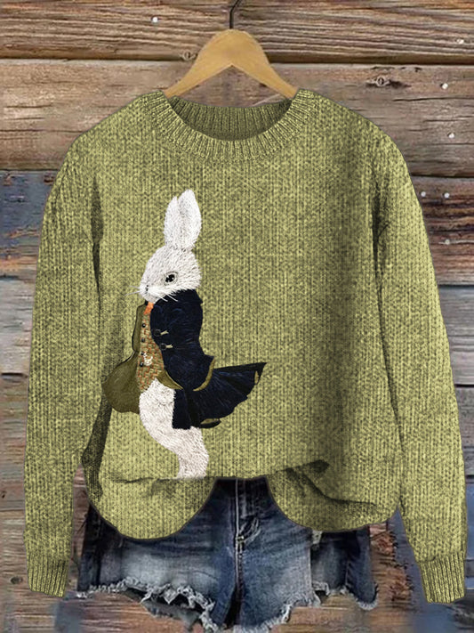 Cool Bunny Pattern Cozy Knit Sweater artswardrobe