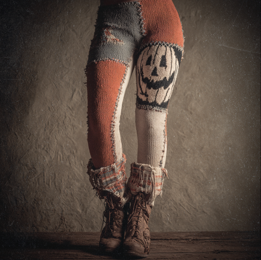 Halloween Funny Pumpkin Element Women's Knitted Tight-fitting Leggings elevenforest