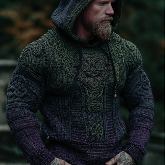 Men's Vintage Halloween Viking Embroidered Sweater elevenforest