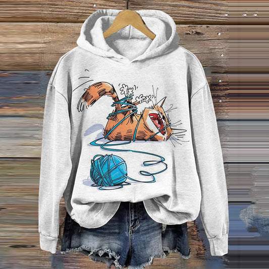 Yarn Cat Art Casual Hoodie elevenforest