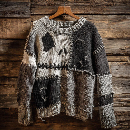 Halloween Pumpkin Face Contrast Stitched Cozy Knit Sweater elevenforest