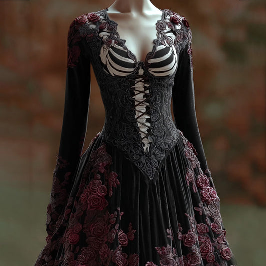 Comstylish Women's Halloween Skull Rose Dress