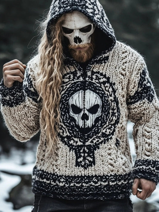 Mysterious Skull Totem Viking Art Men's Zipper Sweater elevenforest