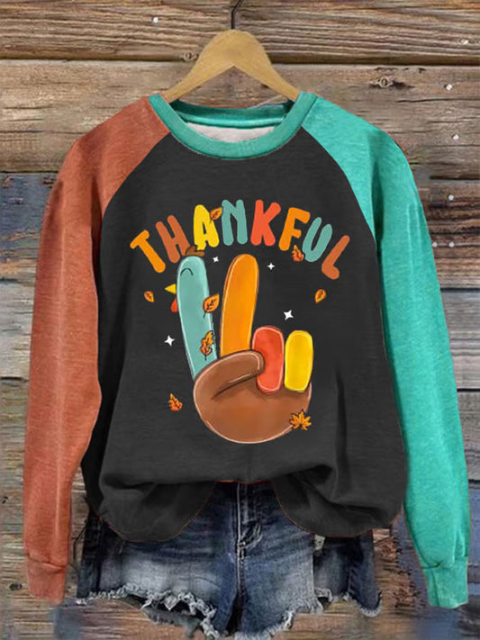 Women's Thanksgiving Peace Turkey Print Sweatshirt artswardrobe