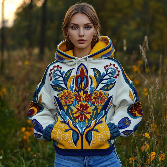 Comstylish Ukrainian Folk Floral Art Embroidery Women's Hoodie