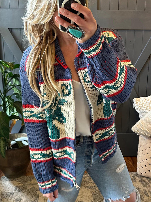 Deer & Eagle Pattern Cozy Soft Knit Cardigan artswardrobe