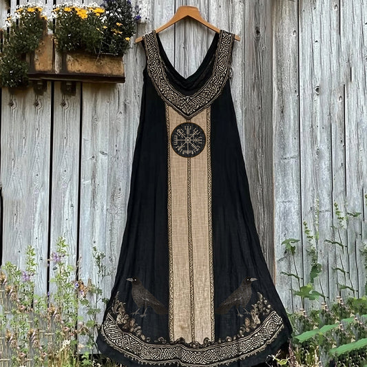 Vintage Viking Tribal Raven Celtic Knot Art Linen Tank Dress artswardrobe
