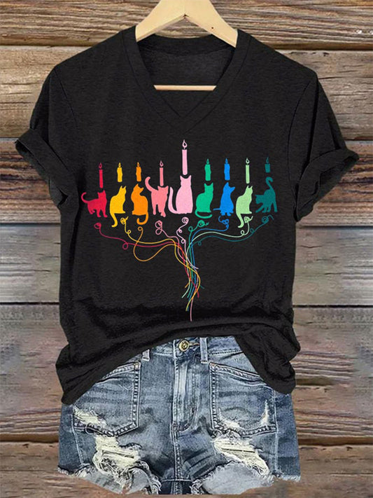 Women's Jewish Hanukkah Printed Casual T-Shirt elevenforest