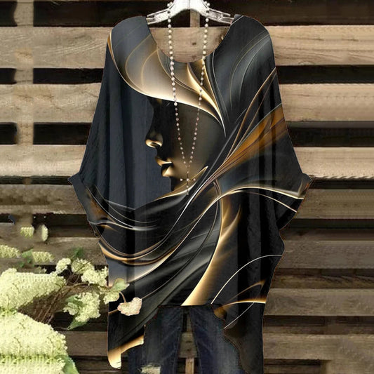 Vintage Round Neck Blonde Wave Brown Girl Irregular Shirt artswardrobe