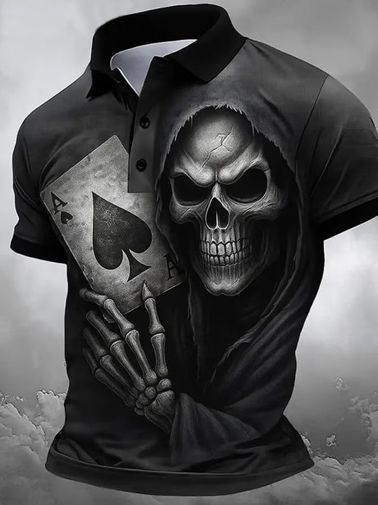Men's Halloween Skull Print Polo Shirt artswardrobe