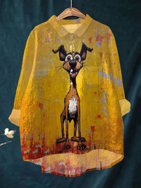 Comstylish Women's Casual Dog Oil Painting Printed T-shirt