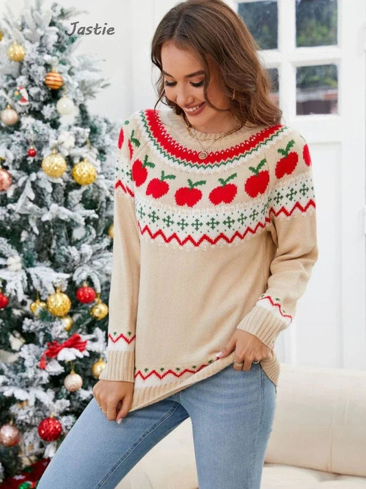 Aurora® | Geometric women's sweater with apple pattern