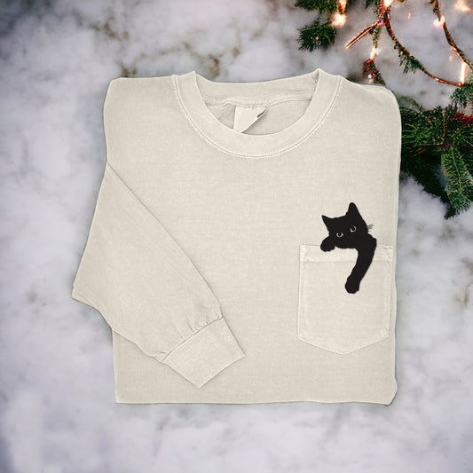 Cute Black Cat Art Women's Cozy Pocket T-Shirt elevenforest