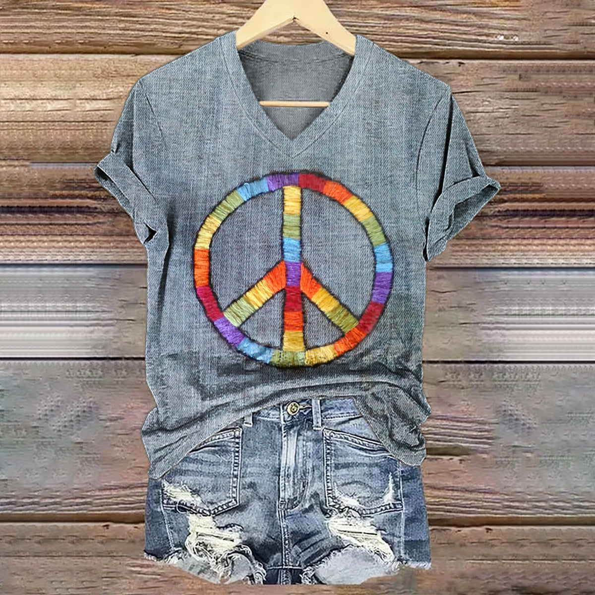 Hippy Art Print V-Neck T-Shirt