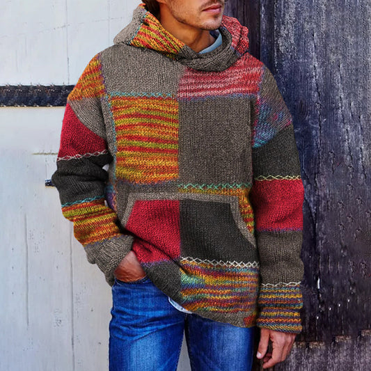 Men's Vintage Patchwork Cozy Hooded Sweater artswardrobe