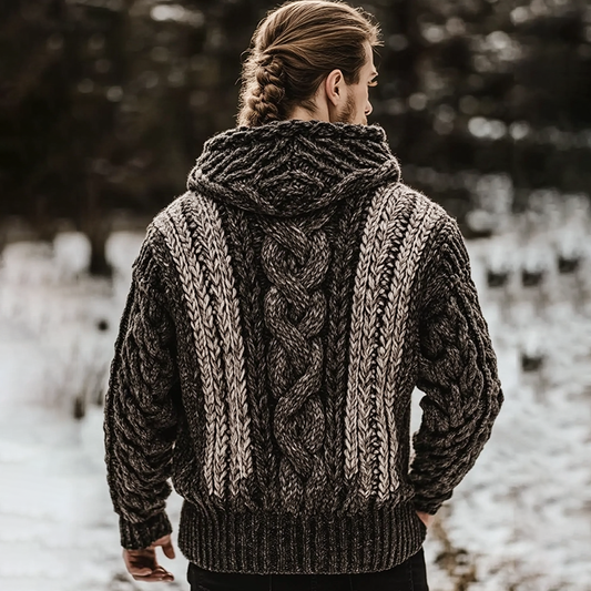 Men's Viking Pattern Cozy Zip Pocket Hooded Sweater elevenforest