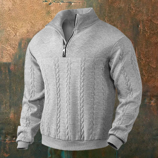 Men's Retro Knitted Jacquard Stand Collar Zipper Sweater elevenforest