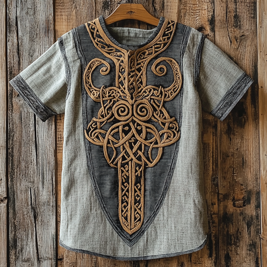 Men's Vintage Viking Odin Gold Textured Cotton And Linen T-shirt artswardrobe